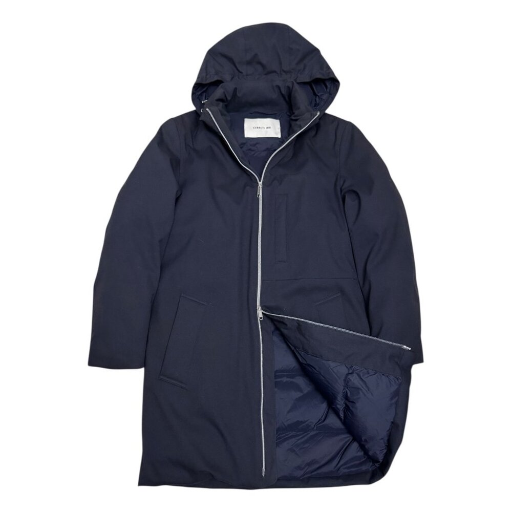 CERRUTI 1881 Luxury Designer Blue Winter Puffer Parka Jacket Coat Womens Large